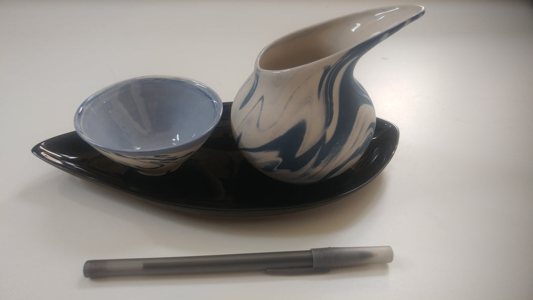 Porcelain Cream & Sugar Set - Blue Marbled Motif